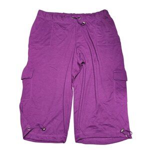 Woman Within Capri Pants Drawstring Purple Womens Plus Size 2X 26 28 Casual